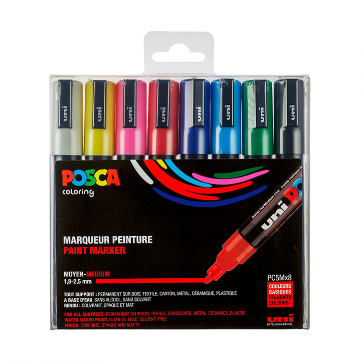 Posca PC-5M Standard Tones lot de 8 dans le groupe Loisirs créatifs / Couleurs / Peinture sur verre et céramique chez Pen Store (125148)