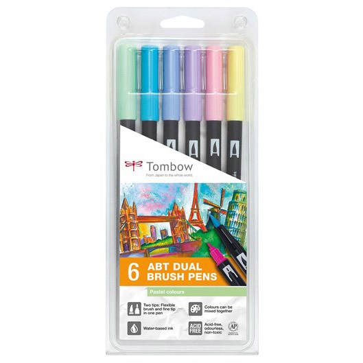 ABT Dual Brush Pen ensemble de 6 Pastel