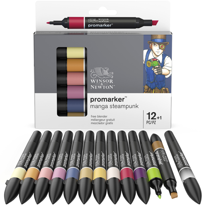 ProMarker ensemble de 12 + mélangeur (Manga Steampunk) dans le groupe Stylos / Crayons d'artistes / Feutres d'illustrations chez Pen Store (100562)