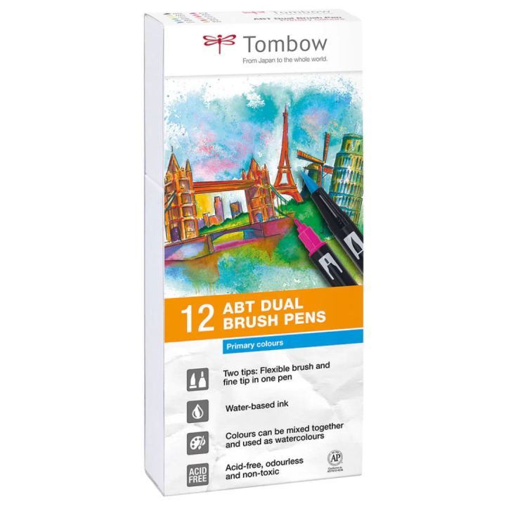 ABT Dual Brush Pen ensemble de 12 Primary dans le groupe Stylos / Crayons d'artistes / Feutres pinceaux chez Pen Store (101081)