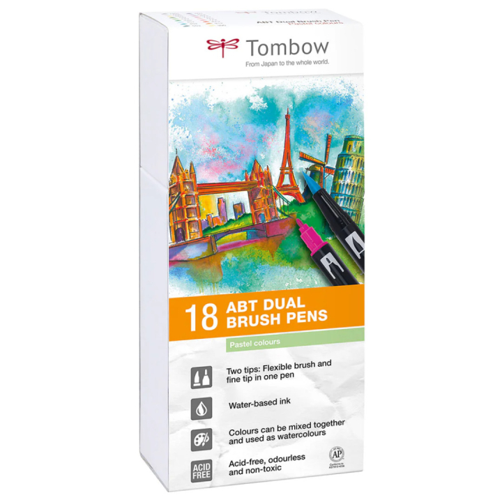 ABT Dual Brush Pen ensemble de 18 Pastel dans le groupe Stylos / Crayons d'artistes / Feutres pinceaux chez Pen Store (101096)