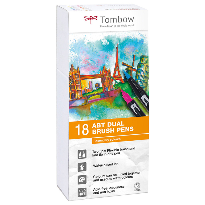 ABT Dual Brush Pen ensemble de 18 Secondary dans le groupe Stylos / Crayons d'artistes / Feutres pinceaux chez Pen Store (101097)