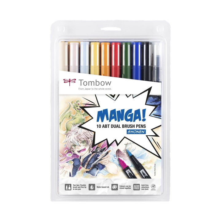 ABT Dual Brush ensemble de 10 Manga Shonen dans le groupe Stylos / Crayons d'artistes / Feutres pinceaux chez Pen Store (101101)