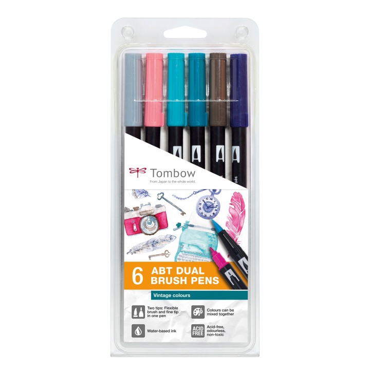 ABT Dual Brush Pen ensemble de 6 Vintage dans le groupe Stylos / Crayons d'artistes / Feutres pinceaux chez Pen Store (101107)