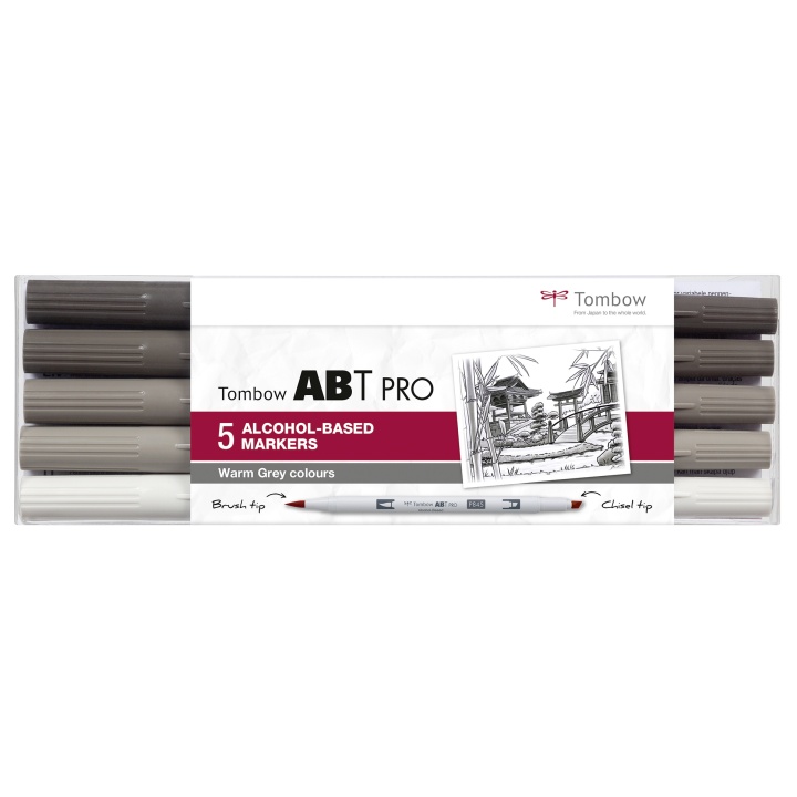 ABT PRO Dual Brush Pen ensemble de 5 Warm Grey dans le groupe Stylos / Crayons d'artistes / Feutres d'illustrations chez Pen Store (101258)