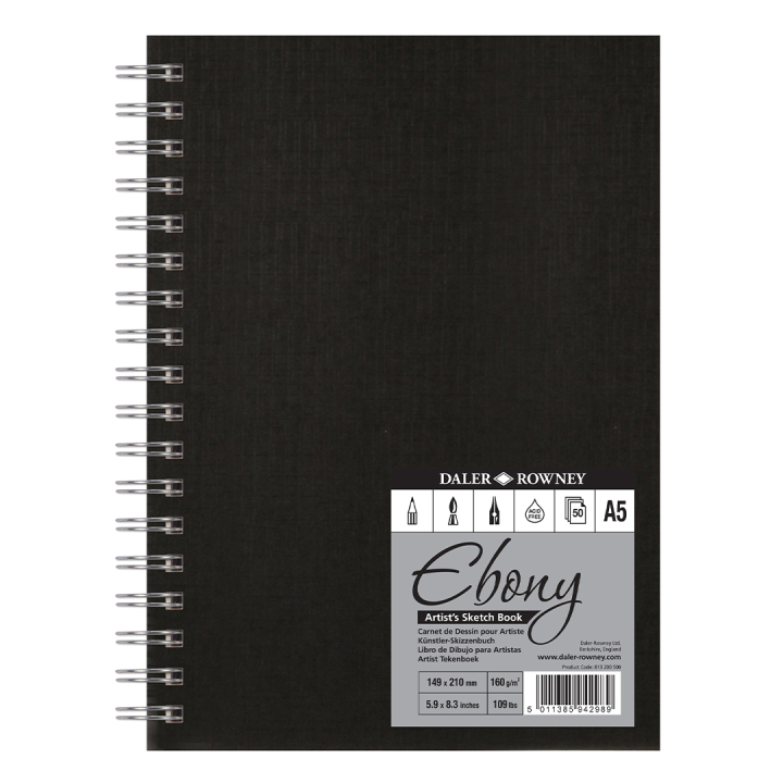 Ebony Artist's Sketch Book Spirale A5 dans le groupe Papiers & Blocs / Bloc Artiste / Cahiers d'esquisses chez Pen Store (101471)