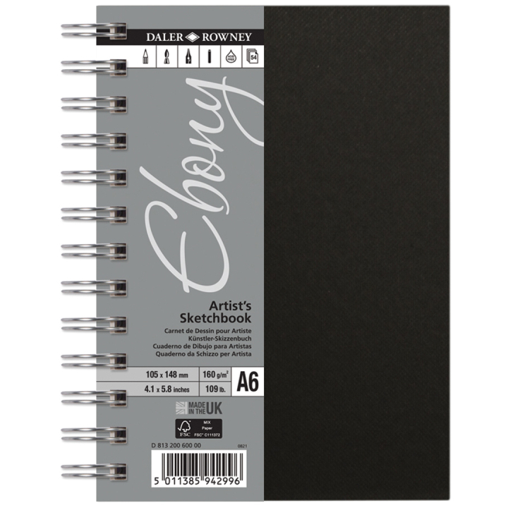 Ebony Artist's Sketch Book Spirale A6 dans le groupe Papiers & Blocs / Bloc Artiste / Cahiers d'esquisses chez Pen Store (101472)