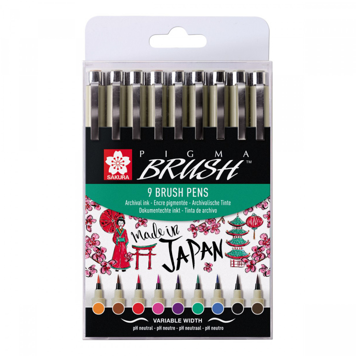 Pigma Micron Brush Color lot de 9 dans le groupe Stylos / Écrire / Feutres Fineliners chez Pen Store (103307)