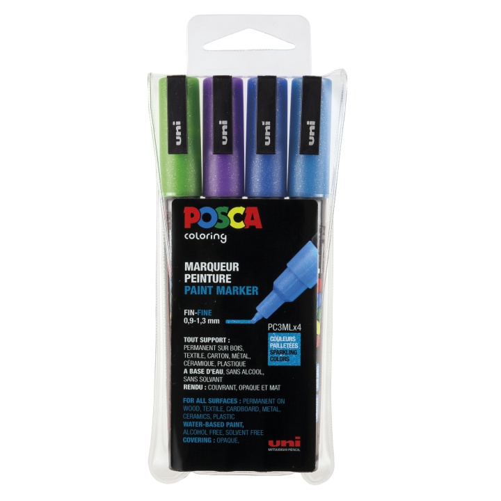 Posca PC-3M Glitter Blue Tones lot de 4 dans le groupe Stylos / Crayons d'artistes / Feutres d'illustrations chez Pen Store (110417)