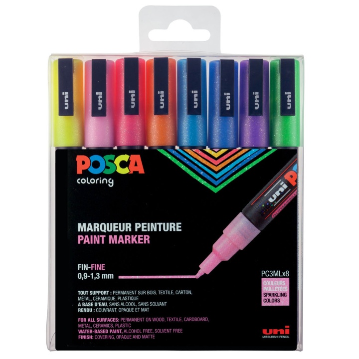 Posca PC-3M Sparkling tones lot de 8 dans le groupe Stylos / Crayons d'artistes / Feutres d'illustrations chez Pen Store (110429)