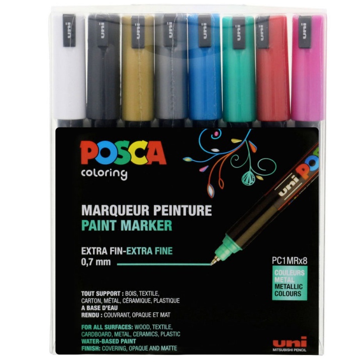 Posca PC-1MR Metallic lot de 8 dans le groupe Stylos / Crayons d'artistes / Feutres d'illustrations chez Pen Store (110432)