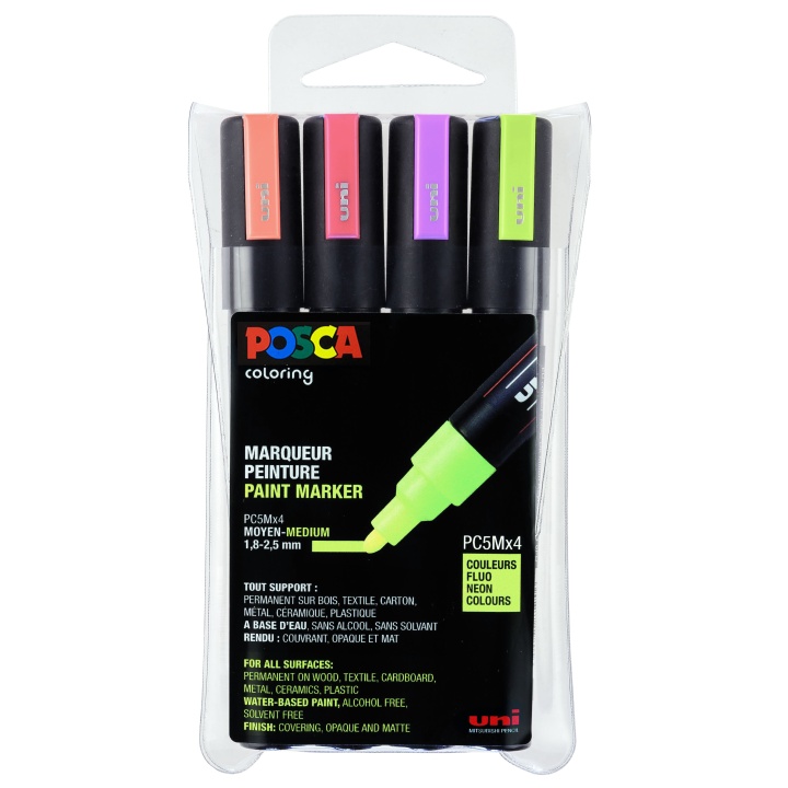 Posca PC-5M Neon lot de 4 dans le groupe Stylos / Crayons d'artistes / Feutres d'illustrations chez Pen Store (110434)