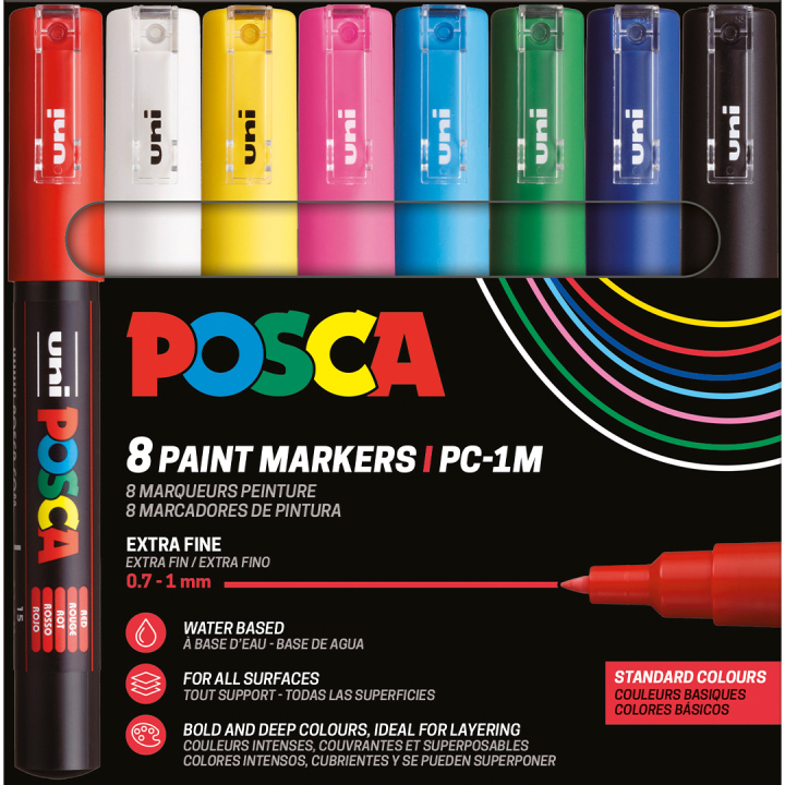 Posca PC-1MC Standard Colours lot de 8 dans le groupe Stylos / Crayons d'artistes / Feutres d'illustrations chez Pen Store (110436)