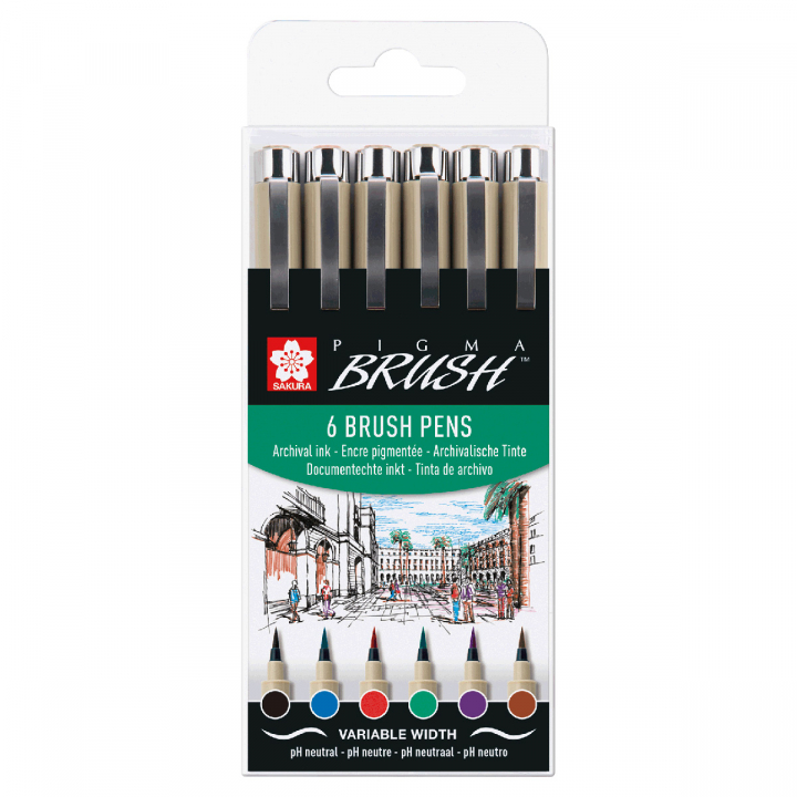 Pigma Brush 6-set Basic Colours dans le groupe Stylos / Écrire / Feutres Fineliners chez Pen Store (125579)
