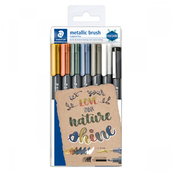 Marker Brush Metallic 5-pack + brush + pigment liner dans le groupe Stylos / Crayons d'artistes / Feutres pinceaux chez Pen Store (126588)