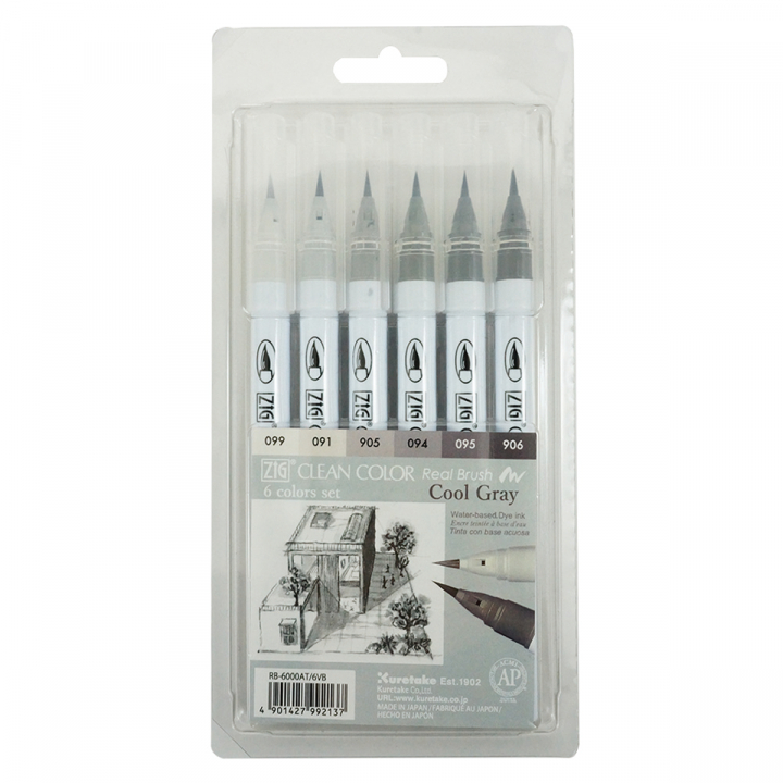 Clean Color Real Brush lot de 6 Gris froid dans le groupe Stylos / Crayons d'artistes / Crayons aquarellables chez Pen Store (126934)