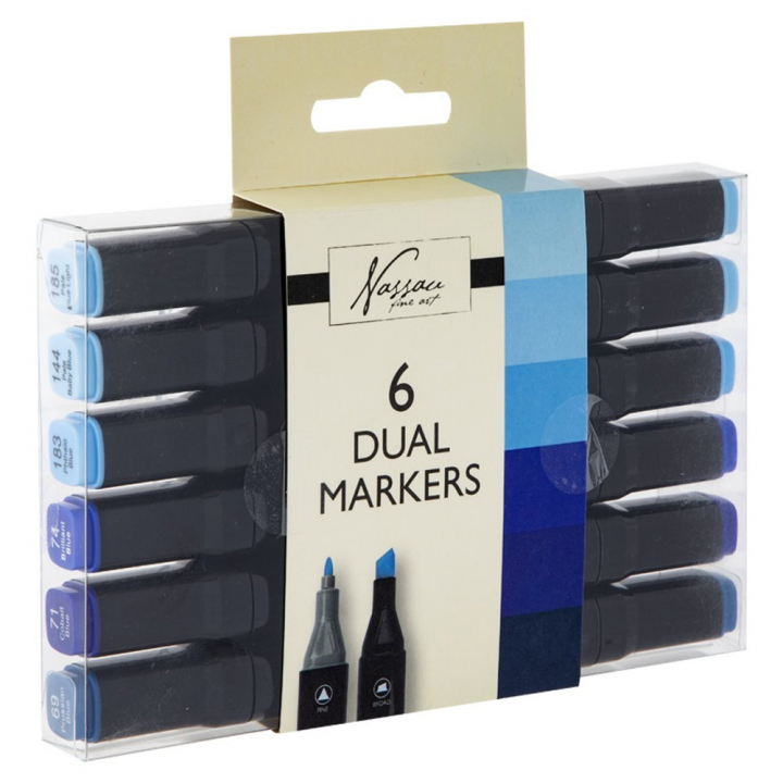 Dual-tip Markers 6 pièces Bleu dans le groupe Stylos / Crayons d'artistes / Feutres chez Pen Store (128525)