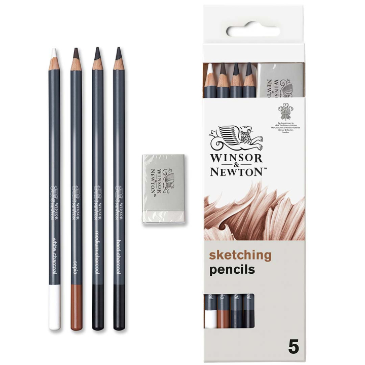 Studio Collection Crayons fusains Lot de 4 + Gomme dans le groupe Matériels d'artistes / Craie et Graphite / Fusain et crayons fusains chez Pen Store (128761)