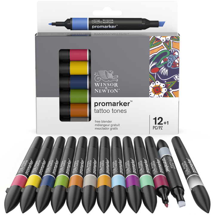 Promarker Lot de 12 + Blender (Tattoo Tones) dans le groupe Stylos / Crayons d'artistes / Feutres d'illustrations chez Pen Store (128781)