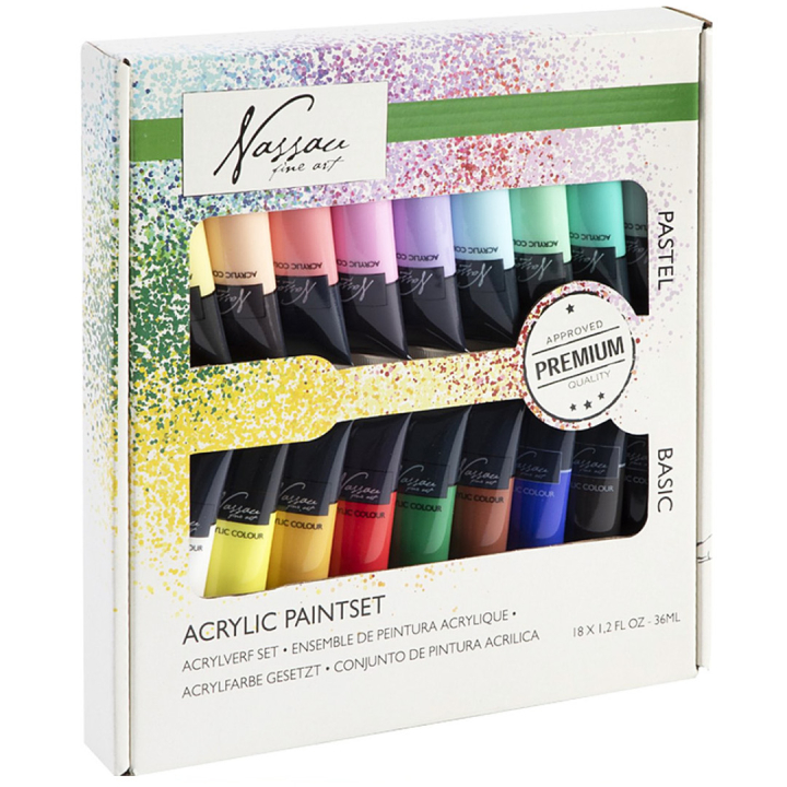 Peinture acrylique 18-set Bright & Pastel dans le groupe Matériels d'artistes / Couleurs de l'artiste / Peinture acrylique chez Pen Store (129362)