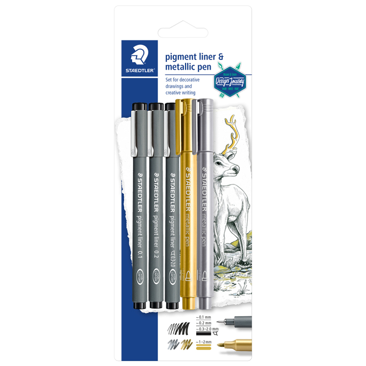 Pigment Liner + Metallic pen Lot de 5 dans le groupe Loisirs créatifs / Calligraphie / Sets de Lettering chez Pen Store (131923)