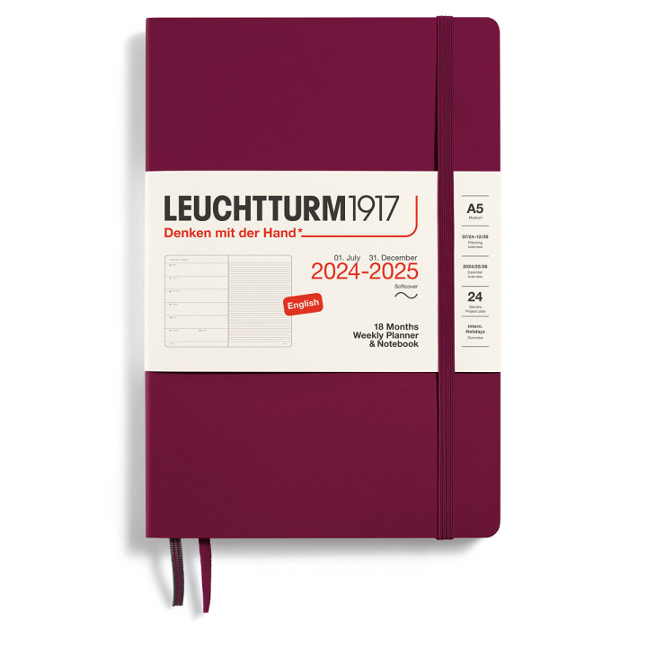 Calendrier 18M Weekly Planner & Notebook Soft Cover A5 Port Red dans le groupe Papiers & Blocs / Calendriers et agendas / Calendriers 18 mois chez Pen Store (132572)