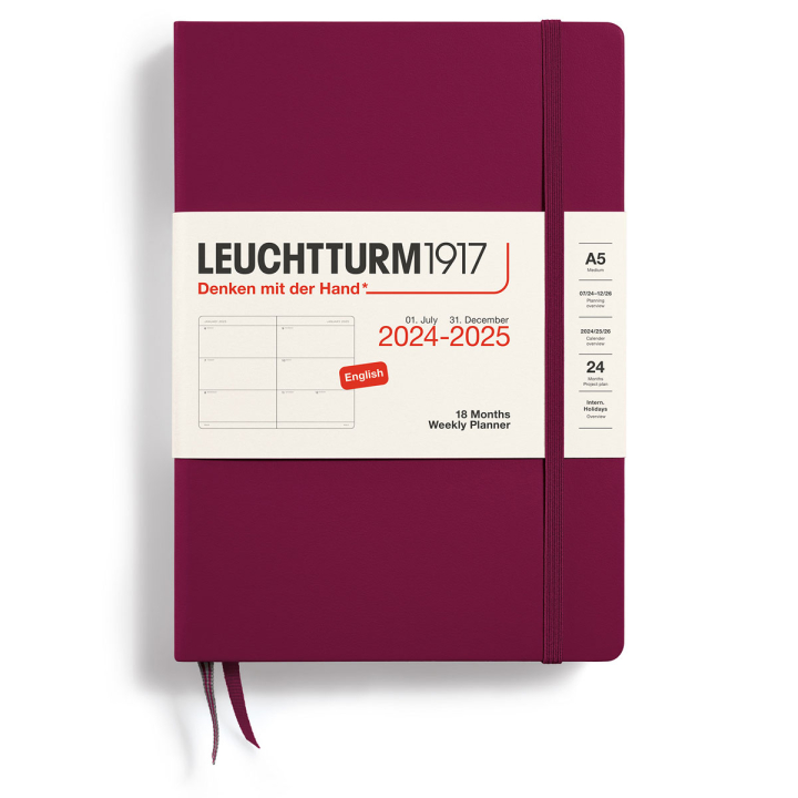 Calendrier 18M Weekly Planner Hard Cover A5 Port Red dans le groupe Papiers & Blocs / Calendriers et agendas / Calendriers 18 mois chez Pen Store (132576)