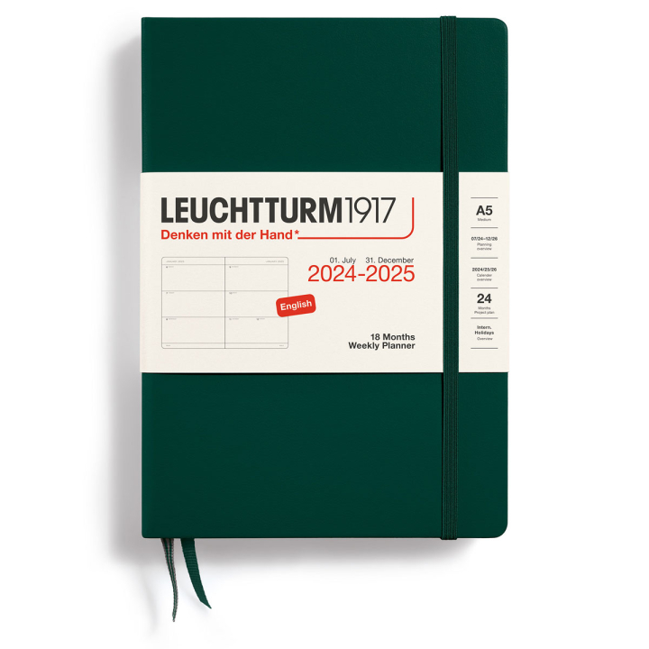 Calendrier 18M Weekly Planner Hard Cover A5 Forest Green dans le groupe Papiers & Blocs / Calendriers et agendas / Calendriers 18 mois chez Pen Store (132578)