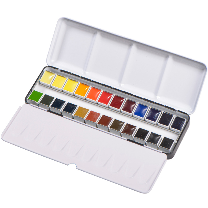 Aquarelle Boite Métal + 24 Demigodets dans le groupe Matériels d'artistes / Couleurs de l'artiste / Peinture aquarelle chez Pen Store (133481)