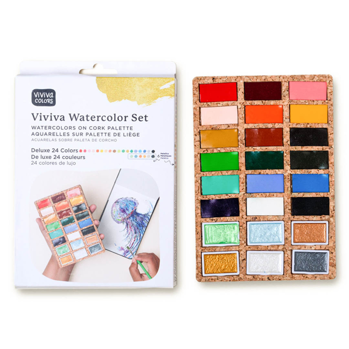 Peinture Aquarelle DeLuxe 24 couleurs dans le groupe Matériels d'artistes / Couleurs de l'artiste / Peinture aquarelle chez Pen Store (133838)