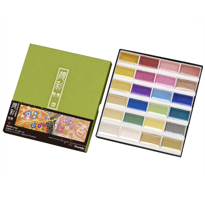 Gansai Tambi aquarelle lot de 24 Metallic dans le groupe Matériels d'artistes / Couleurs de l'artiste / Peinture aquarelle / Aquarelle en godet chez Pen Store (135536)