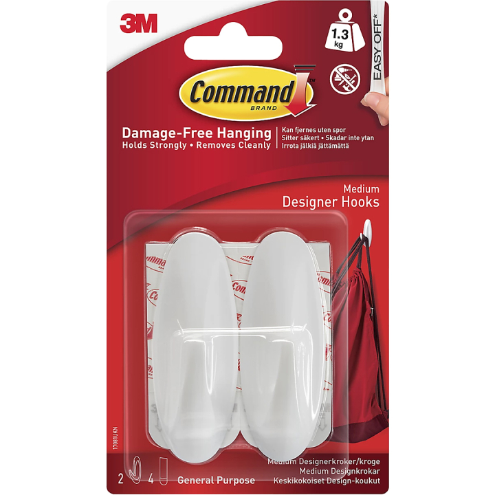 Command Crochets adhésifs Design Medium Blanc lot de 2 dans le groupe Loisirs créatifs / Organiser / Cadres / Système de suspension pour cadres chez Pen Store (135683)
