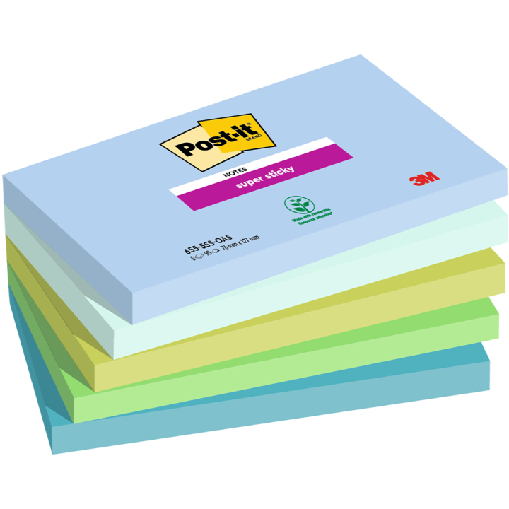 Post-it Super Sticky 76x127 Mélange de couleurs Oasis pack de 5 dans le groupe Papiers & Blocs / Écrire et consigner / Post-it et blocs-notes chez Pen Store (135717)