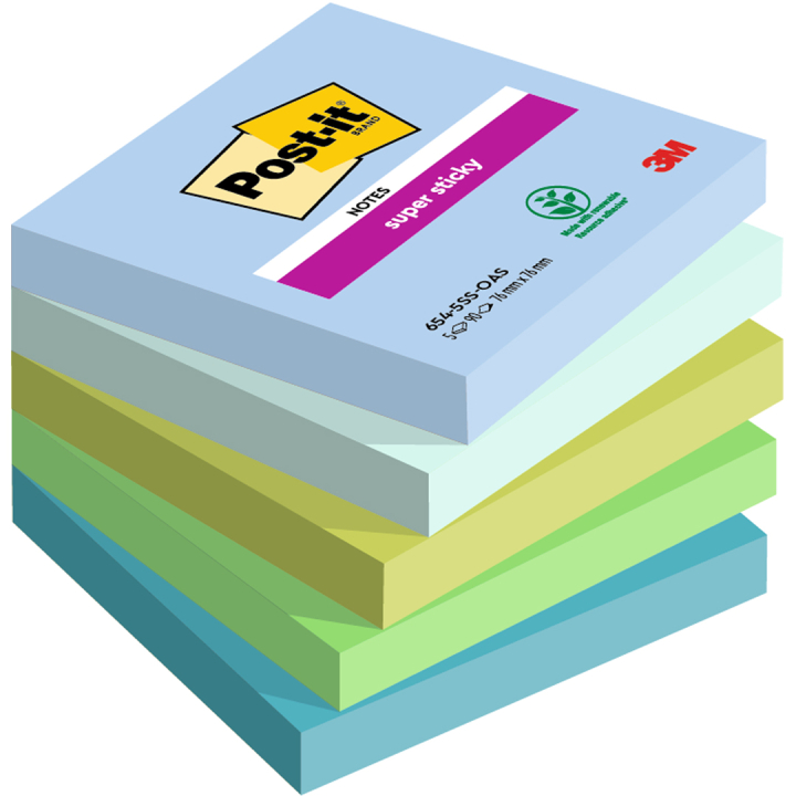 Post-it Super Sticky 76x76 Mélange de couleurs Oasis pack de 5 dans le groupe Papiers & Blocs / Écrire et consigner / Post-it et blocs-notes chez Pen Store (135718)