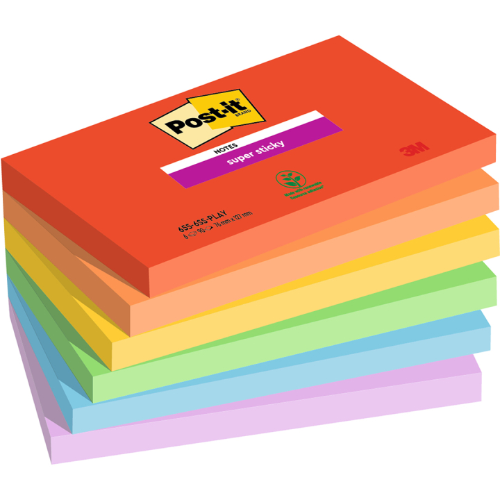 Post-it Super Sticky 76x127 Mélange de couleurs Playful pack de 6 dans le groupe Papiers & Blocs / Écrire et consigner / Post-it et blocs-notes chez Pen Store (135720)