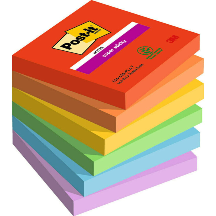 Post-it Super Sticky 76x76 Mélange de couleurs Playful pack de 6 dans le groupe Papiers & Blocs / Écrire et consigner / Post-it et blocs-notes chez Pen Store (135724)