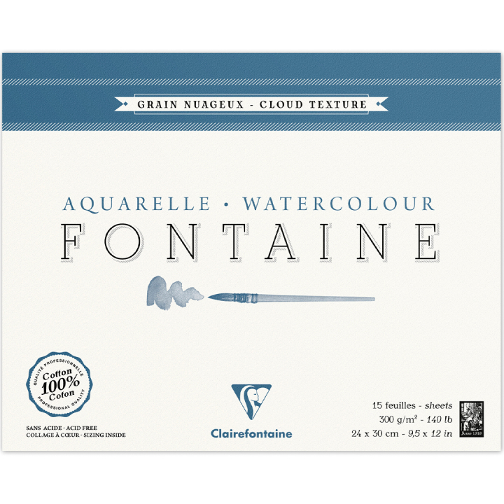 Fontaine Bloc aquarelle Cloud Texture 24x30 cm 300g dans le groupe Papiers & Blocs / Bloc Artiste / Papier pour aquarelle chez Pen Store (136136)