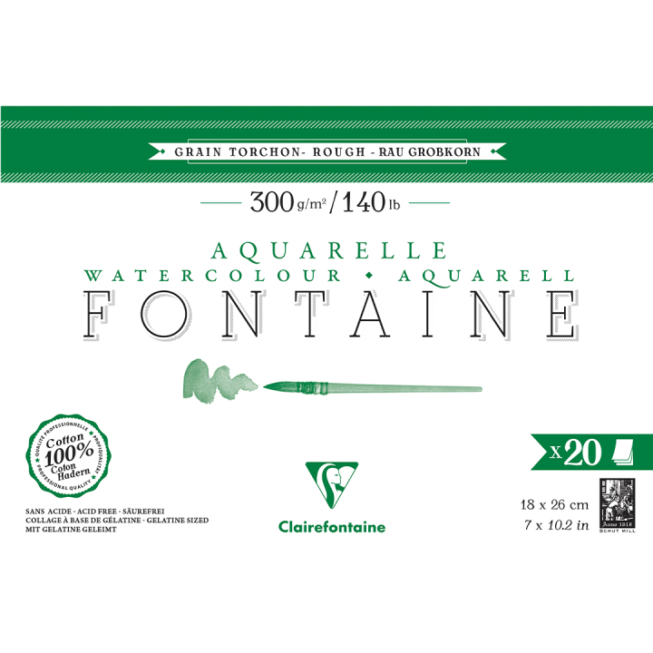 Fontaine Bloc aquarelle Rough 18x26 cm 300g dans le groupe Papiers & Blocs / Bloc Artiste / Papier pour aquarelle chez Pen Store (136152)