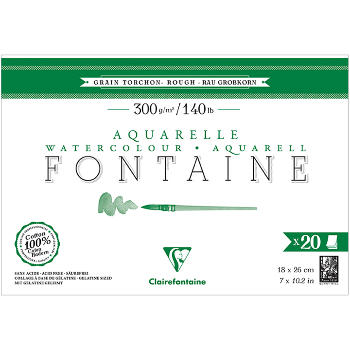 Fontaine Bloc aquarelle Rough 18x26 cm 300g dans le groupe Papiers & Blocs / Bloc Artiste / Papier pour aquarelle chez Pen Store (136152)