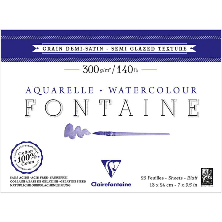 Fontaine Bloc aquarelle Semi-Glazed 18x24 cm 300g dans le groupe Papiers & Blocs / Bloc Artiste / Papier pour aquarelle chez Pen Store (136158)