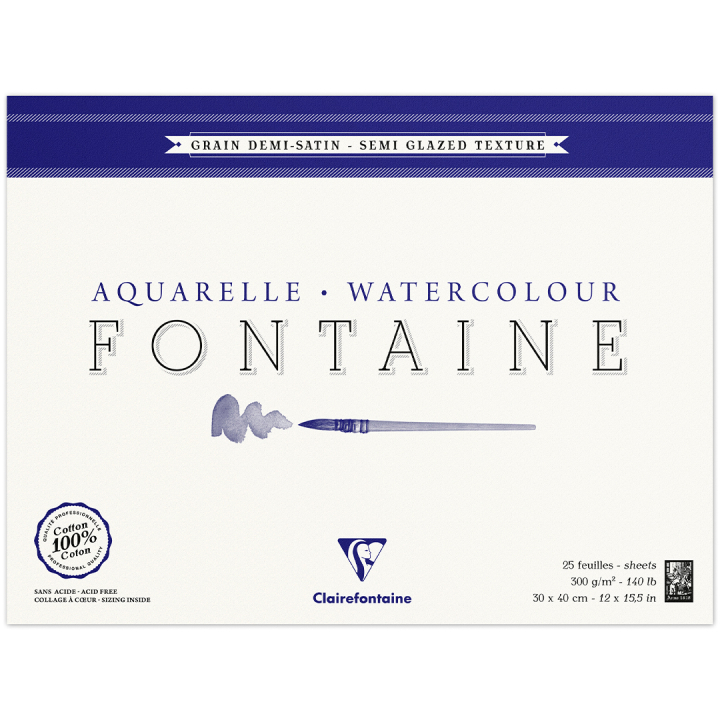 Fontaine Bloc aquarelle Semi-Glazed 30x40 cm 300g dans le groupe Papiers & Blocs / Bloc Artiste / Papier pour aquarelle chez Pen Store (136160)