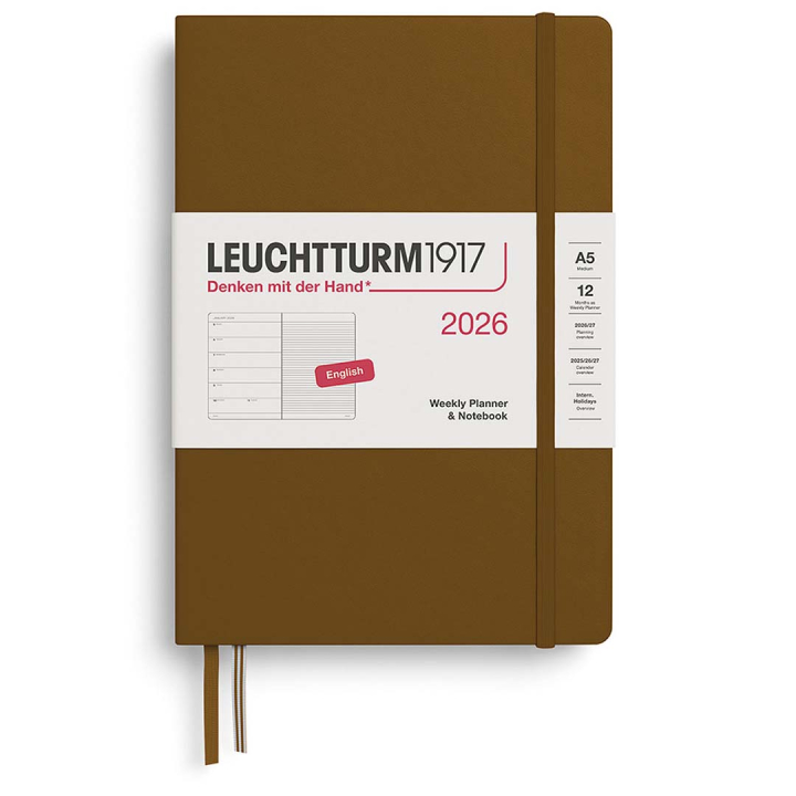 Calendrier Weekly Planner & Notebook 2026 A5 Spice Brown dans le groupe Papiers & Blocs / Calendriers et agendas / Calendriers 12 mois chez Pen Store (136229)