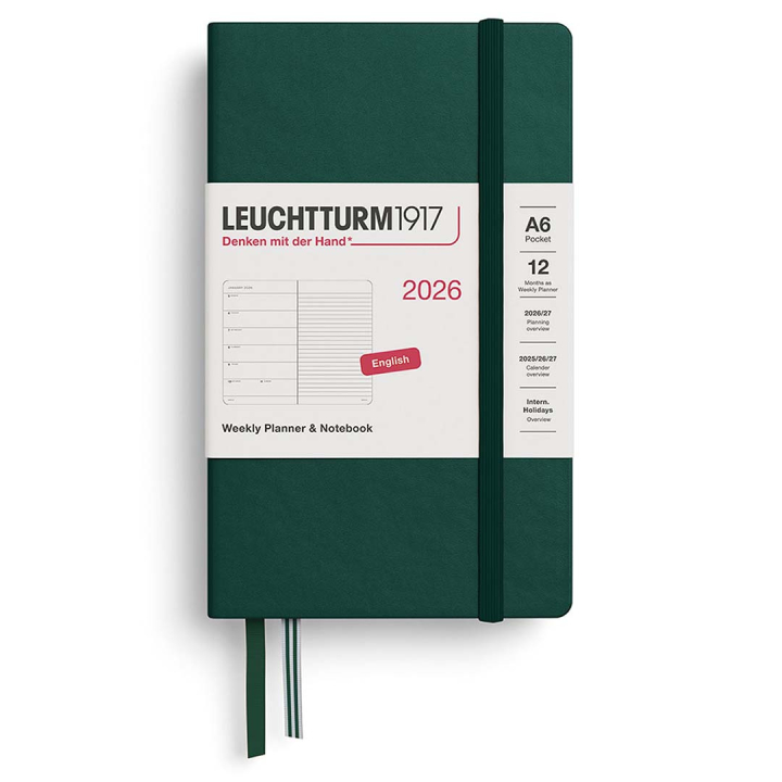 Calendrier Weekly Planner & Notebook 2026 A6 Forest Green dans le groupe Papiers & Blocs / Calendriers et agendas / Calendriers 12 mois chez Pen Store (136235)