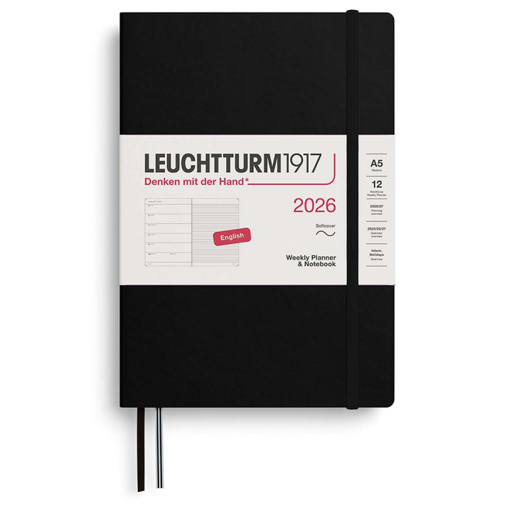 Calendrier Weekly Planner & Notebook 2026 A5 Soft Cover Black dans le groupe Papiers & Blocs / Calendriers et agendas / Calendriers 12 mois chez Pen Store (136238)
