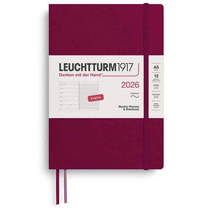 Calendrier Weekly Planner & Notebook 2026 A5 Soft Cover Port Red dans le groupe Papiers & Blocs / Calendriers et agendas / Calendriers 12 mois chez Pen Store (136241)