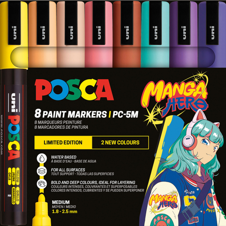 Posca PC-5M Manga Hero Ensemble de 8 dans le groupe Stylos / Crayons d'artistes / Marqueurs acryliques chez Pen Store (136280)