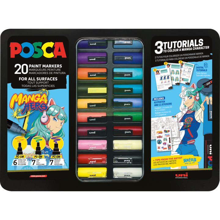 Posca Manga Hero Ensemble de 20 dans le groupe Stylos / Crayons d'artistes / Marqueurs acryliques chez Pen Store (136281)