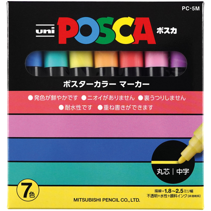 Posca PC-5M Soft tones coffret de 7 dans le groupe Stylos / Crayons d'artistes / Marqueurs acryliques chez Pen Store (136466)
