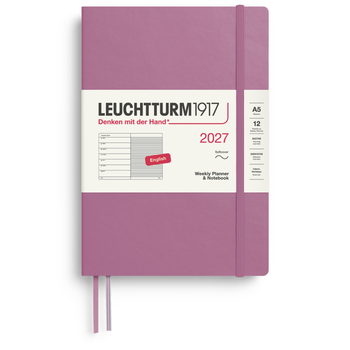 Calendrier Weekly Planner & Notebook 2027 A5 Soft Cover Dusty Rose dans le groupe Papiers & Blocs / Calendriers et agendas / Calendriers 12 mois chez Pen Store (137495)