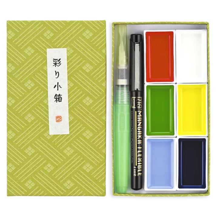 Gansai Tambi Irodori Kobako Coffret aquarelle vert dans le groupe Matériels d'artistes / Couleurs de l'artiste / Peinture aquarelle / Aquarelle en godet chez Pen Store (137568)